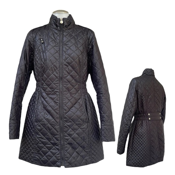 Roz & Ali Jackets & Blazers - ROZ & ALI PUFFER JACKET BLACK QUILT MID LEGNTH LIGHTWEIGHT FULL ZIP SIZE MEDIUM